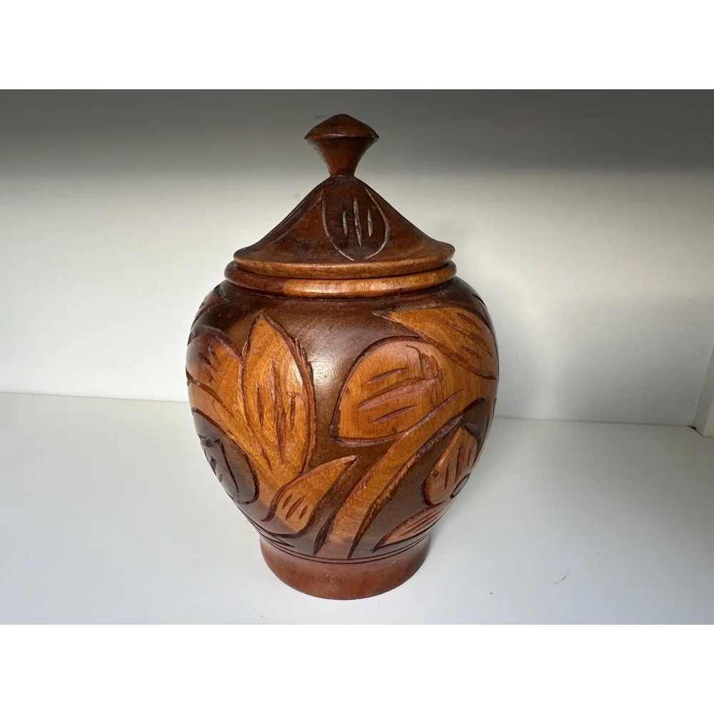 Vintage Hand Carved Wooden‎ Canister Jar 7